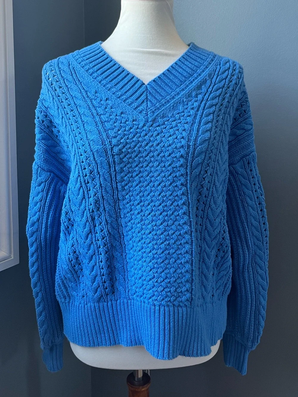 J. Crew Sky Blue Cable Knit V-Neck Sweater